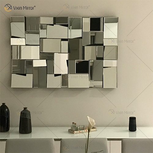 Espelho VXin WXM-1548 Moden Prata Vidro 3D Decorativo Espelho de Parede Decoração de Casa para Sala de Estar Quarto