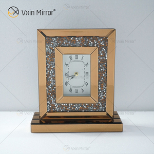 Novo design WXMC-077 Cristal Marrom Luxo Espelho Relógio de Mesa Retângulo