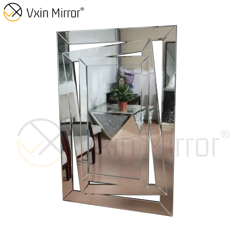 Decoração de parede esculpida em 3D WXM-1505 prata moderna pendurada na parede espelho
