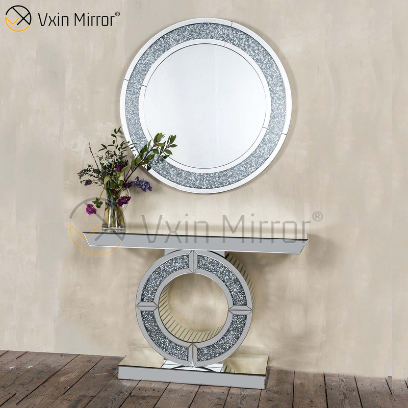 Mesa de console espelhada de cristal espelhado de diamante preto nova chegou de fábrica Vxin