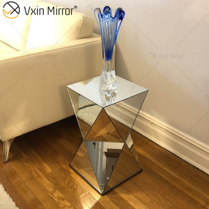 Mesa de cabeceira espelhada com tampo redondo de design moderno mesa de cabeceira de bloco de cristal mesa de console de cristal para sofás WXWF-953
