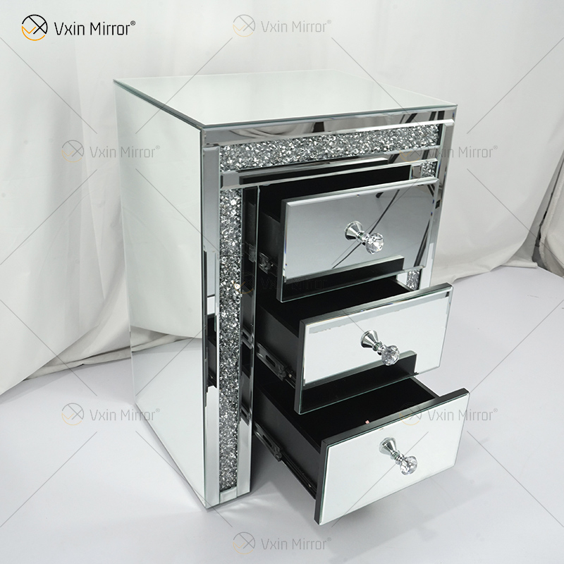 Mesa de cabeceira de acrílico Vxin WXWF-716 moderna 3 gavetas espelhada