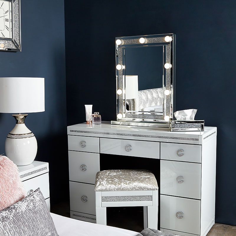 ESPELHO DE CRISTAL SPARKLE DIAMOND CRUSH ESPELHADO BISELADO HOLLYWOOD ESPELHO 9 LÂMPADAS QUADRO DE MAQUIAGEM WXDL-176