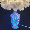 Candeeiro de mesa de vidro de penas lindo de fornecimento de fábrica com LED para quarto
