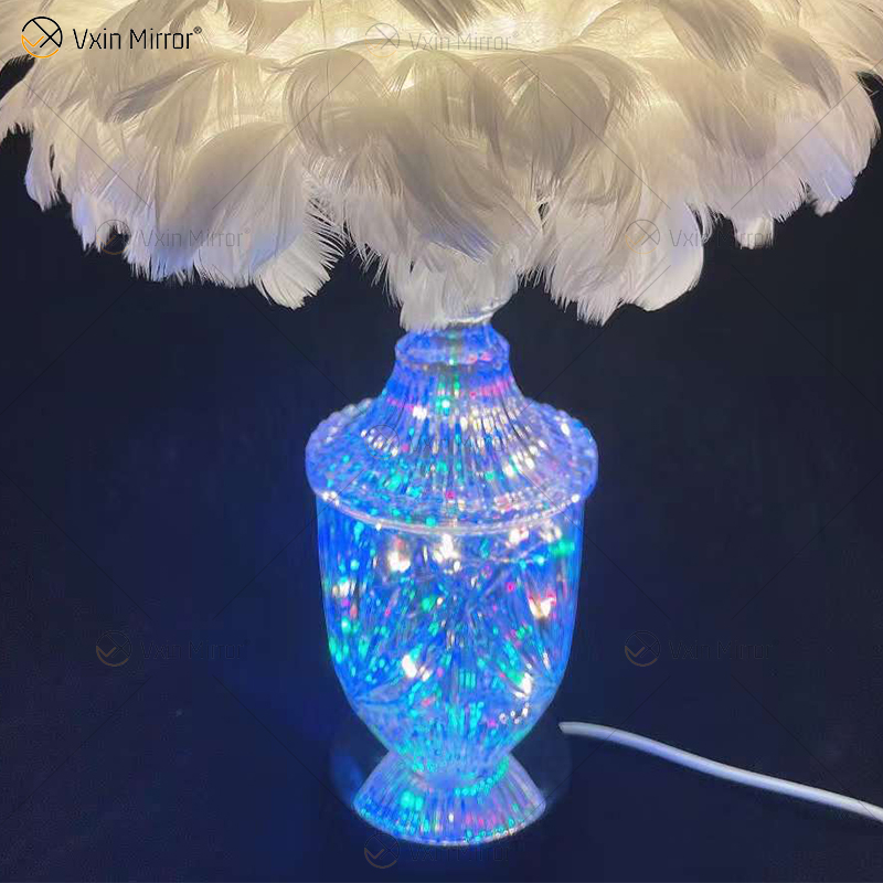 Candeeiro de mesa de vidro de penas lindo de fornecimento de fábrica com LED para quarto