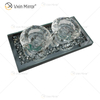 Porta-velas com nome personalizável moderno e elegante WXCH-002 em vidro prateado com diamante esmagado