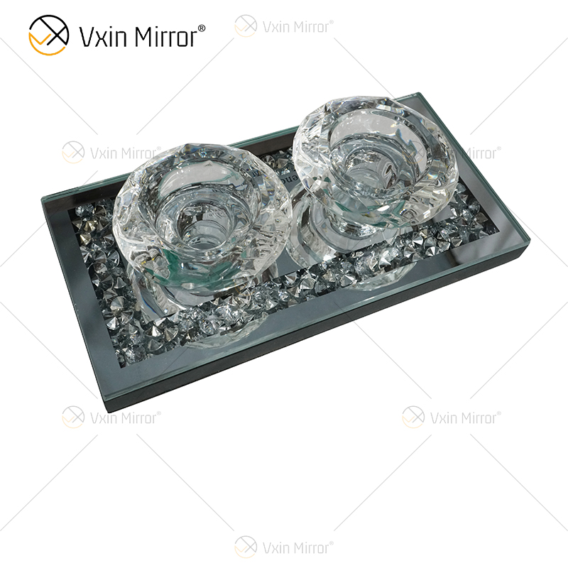 Porta-velas com nome personalizável moderno e elegante WXCH-002 em vidro prateado com diamante esmagado