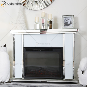 Lareira de espelho de vidro branco diamante esmagado de luxo para sala de estar em móveis de sala de estar WXWF-1108
