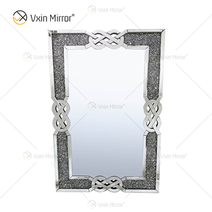 Espelho de parede retangular VXin WXM-1760 Decoração de parede diamante esmagado prata