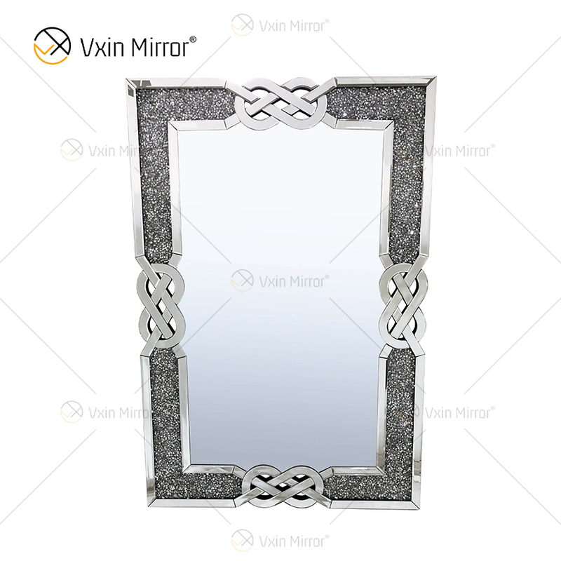 Espelho de parede retangular VXin WXM-1760 Decoração de parede diamante esmagado prata