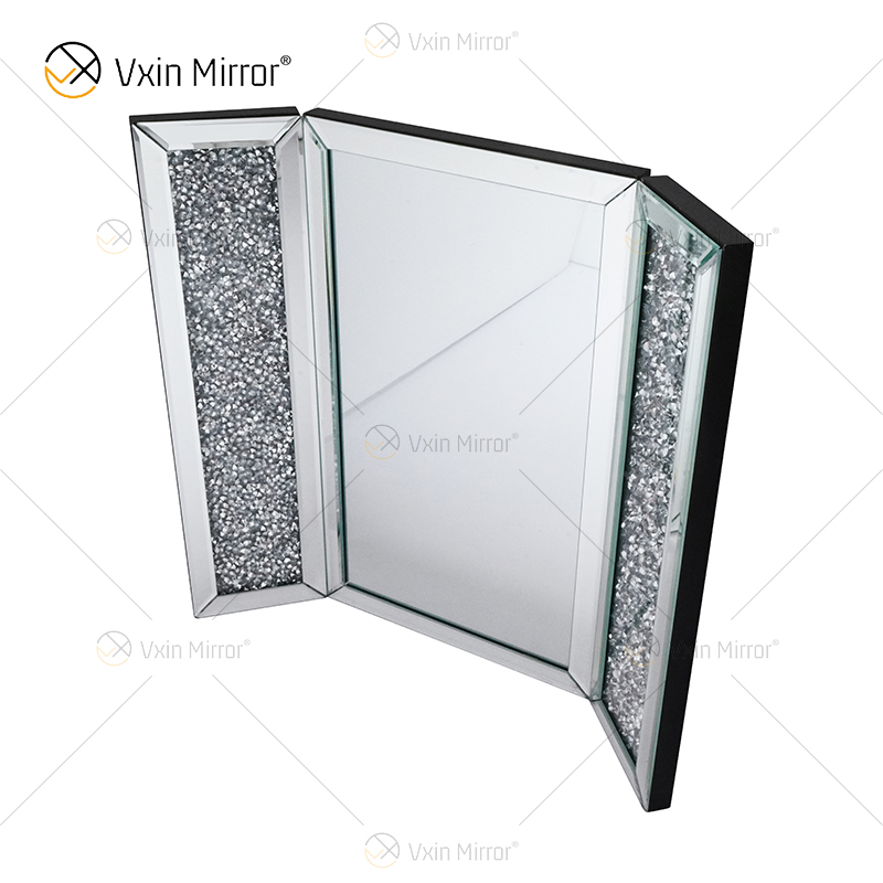 Novo Design WXM-1790-1 Decoração de Parede Prata Mesa de Diamante Triturado Coluna Espelhada