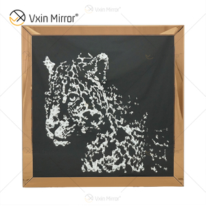 VXin WXMA-19 Decoração de casa Moldura de vidro espelhada Cheetah Wall Art Cristal Porcelana Pintura Espelho Arte de Parede