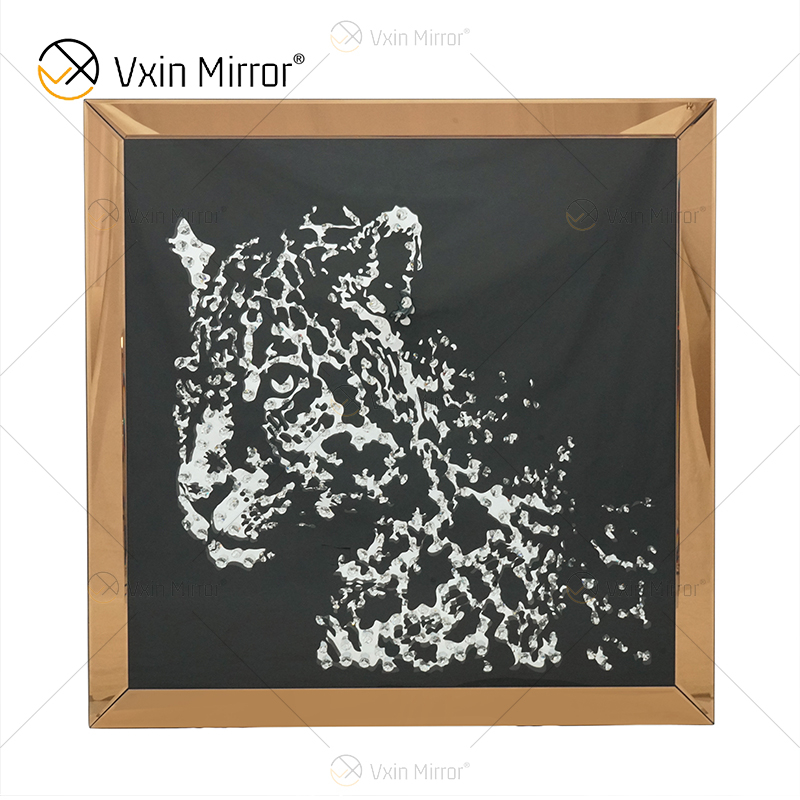 VXin WXMA-19 Decoração de casa Moldura de vidro espelhada Cheetah Wall Art Cristal Porcelana Pintura Espelho Arte de Parede