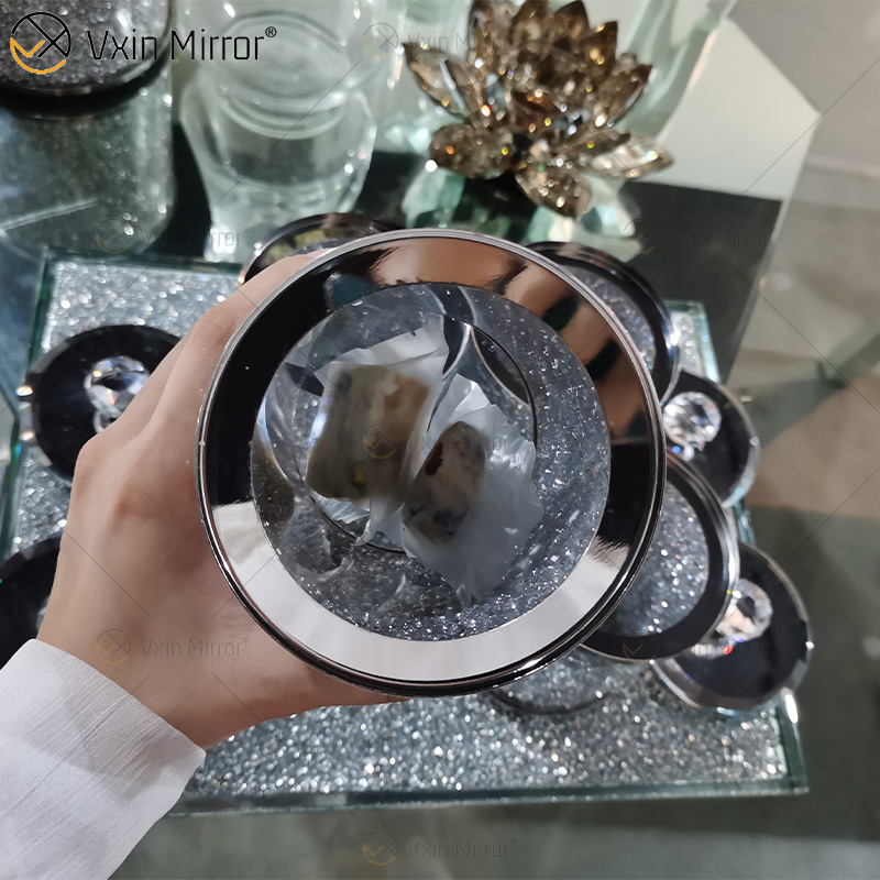 Embalagem de alta qualidade VX-01 Prata para decoração de casa, frascos e garrafas de vidro acrílico espelhado com tampa
