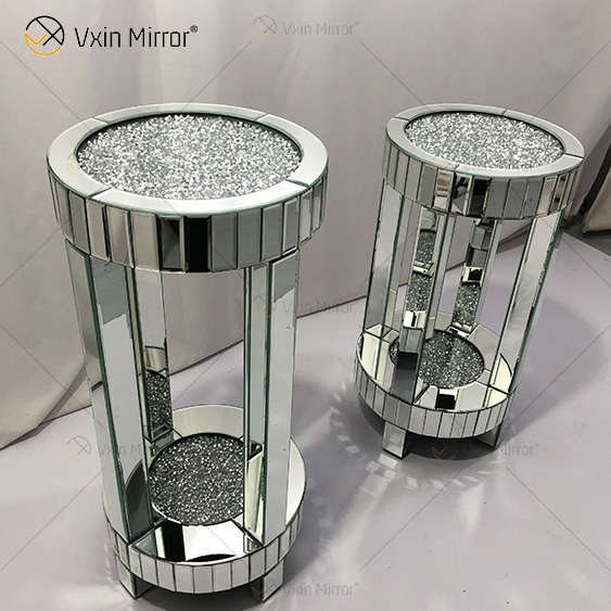 Barato WXF-095 Novo Design Moderno Mesa Lateral Redonda Sala de Estar Prata Esmagado Diamante Luxo Espelho Mesa Lateral