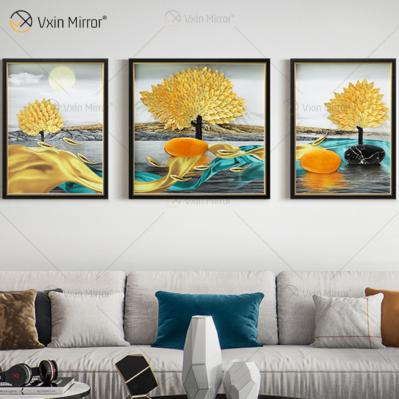 O mais novo Vxin WXPA-024 3D Abstrato Metal Parede Arte Decoração Decoração de Casa Luxo Sala de Estar Emoldurada para Casa Conjunto para Venda