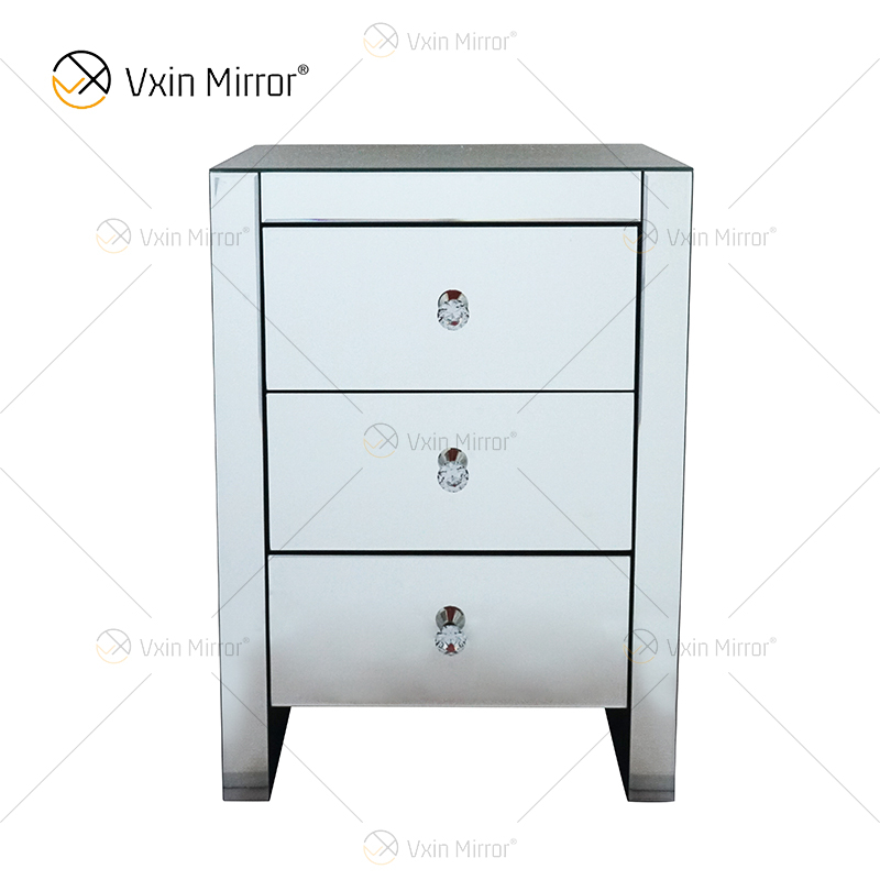 Mesa de cabeceira elegante Vxin WXF-031-1 de venda imperdível com 3 gavetas mesinha de cabeceira espelhada prata
