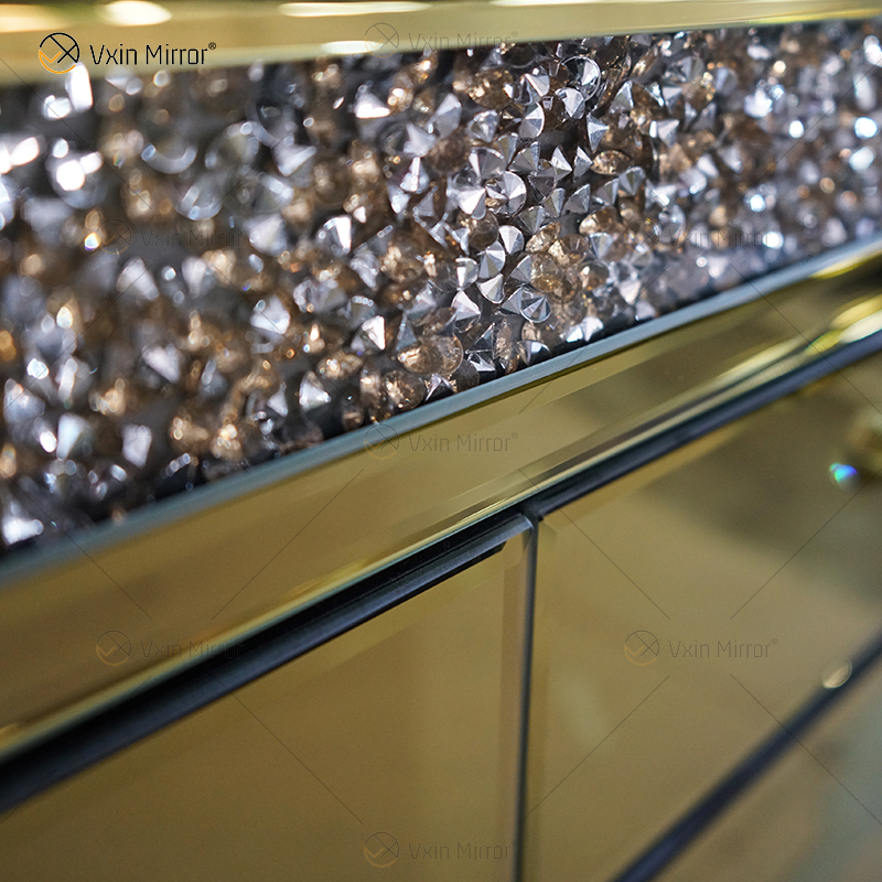 Armário de armário com decoração de luxo WXF-099 dourado espelhado diamante esmagado com gavetas muti