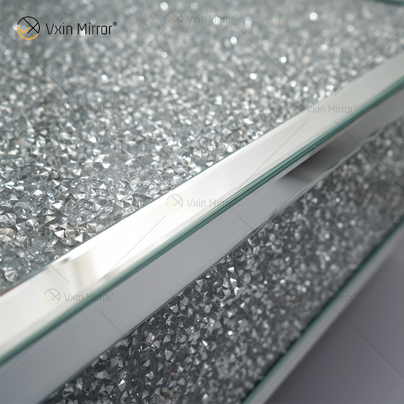 Mesa personalizada WXF-141 Diamante Triturado Prata Espelho Caseiro Mesa de centro