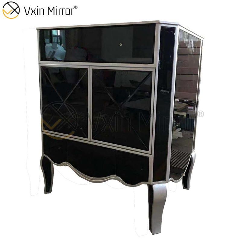 Armário espelhado de vidro preto para sala de estar VXin
