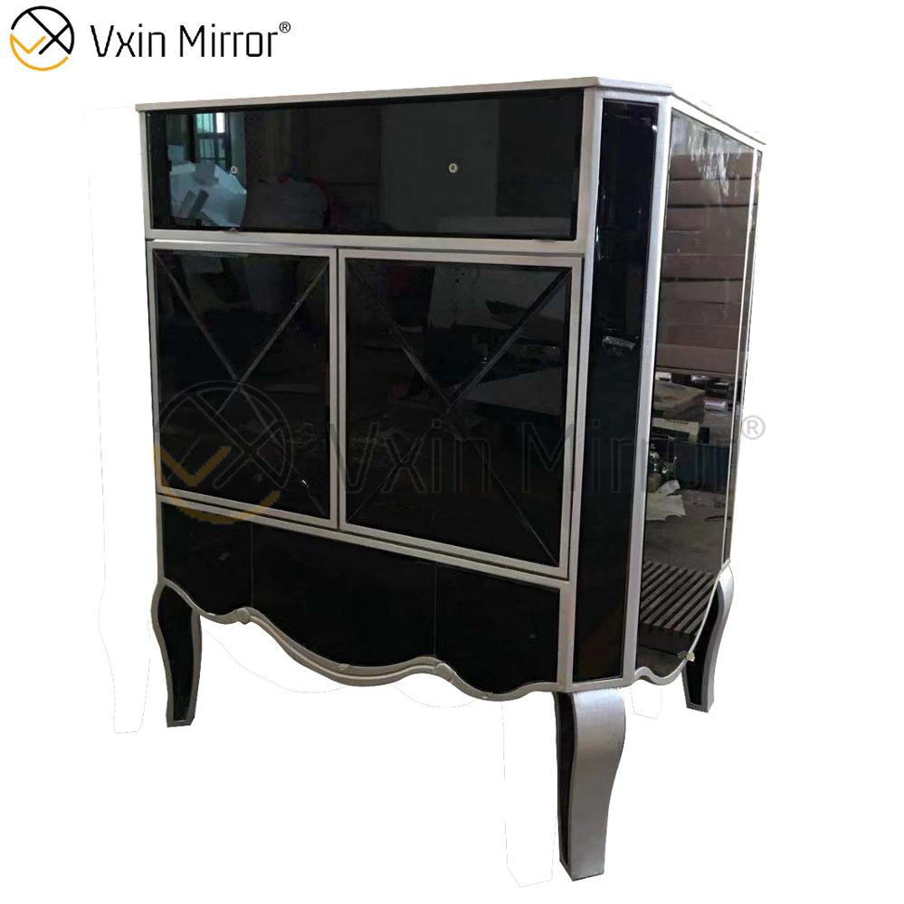 Armário espelhado de vidro preto para sala de estar VXin