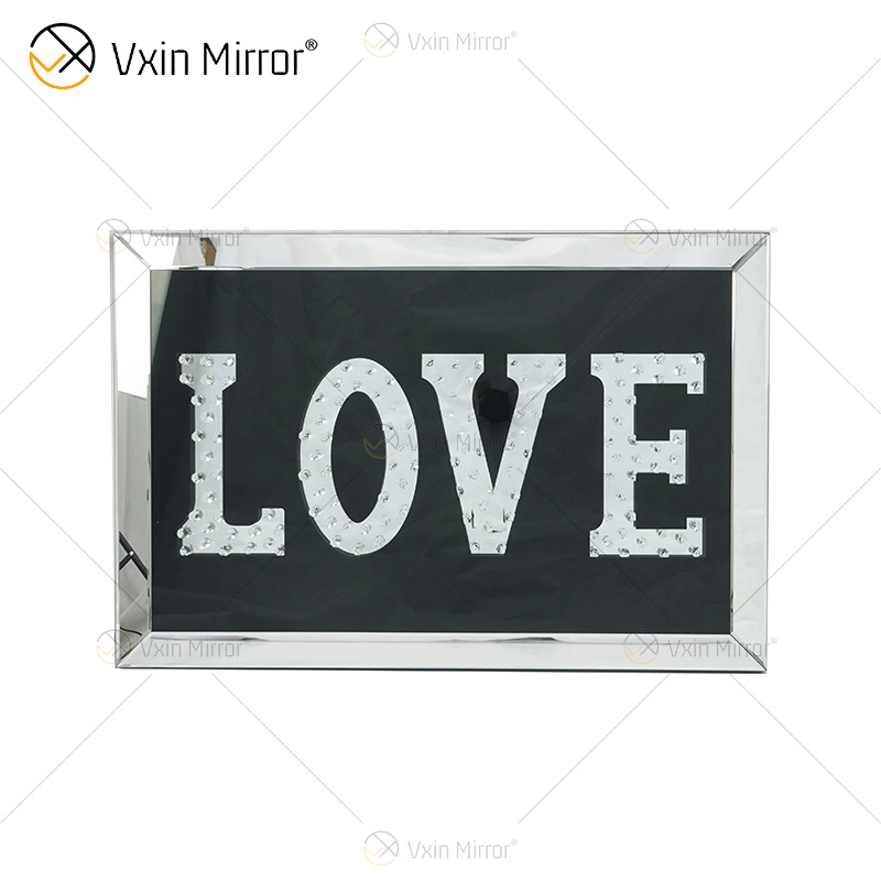 VXin WXMA-23 Decoração de Casa Moldura de Vidro Espelhada AMOR Arte de Parede Cristal Pintura de Porcelana Espelho Arte de Parede
