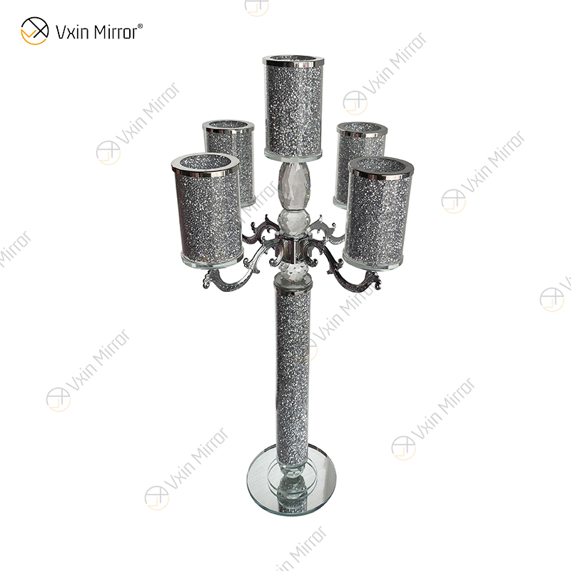 Nome personalizável moderno elegante VX-09 prata cristal 75 luz espelhado castiçal para casamento em casa