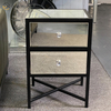 Mesa de cabeceira de ferro forjado de vidro prateado moderno com 2 gavetas mesa de cabeceira espelhada para quarto