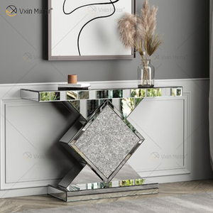 Atacado console espelhado mesa console de cristal diamante esmagado corredor de entrada