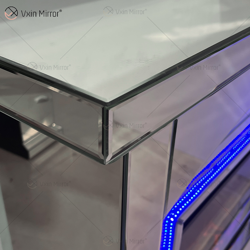 Novo design WXMF096-2 LED prata cristal vidro sala de estar espelho lareira com inserção interna