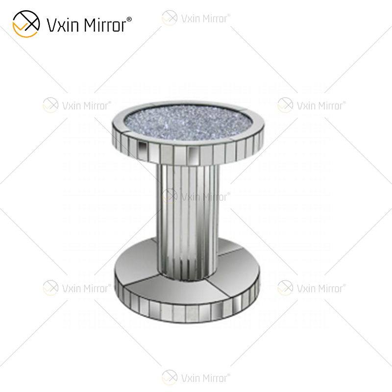 Vxin WXF-270-1 3D brilhante diamante esmagado mesa de centro espelhada redonda prata coberta com diamantes