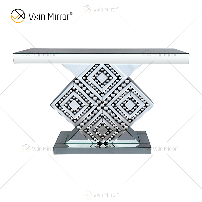 Fornecimento de fábrica moderno WXF-105 cristal diamante mesa console de vidro conjunto dourado móveis de corredor