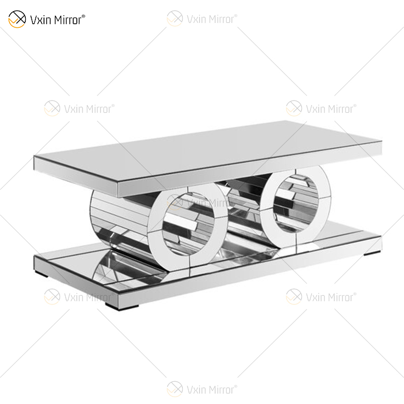 Mesa de centro de vidro simples e moderna Vxin 3D com geometria espelhada mesa de centro prateada coberta para sala de estar