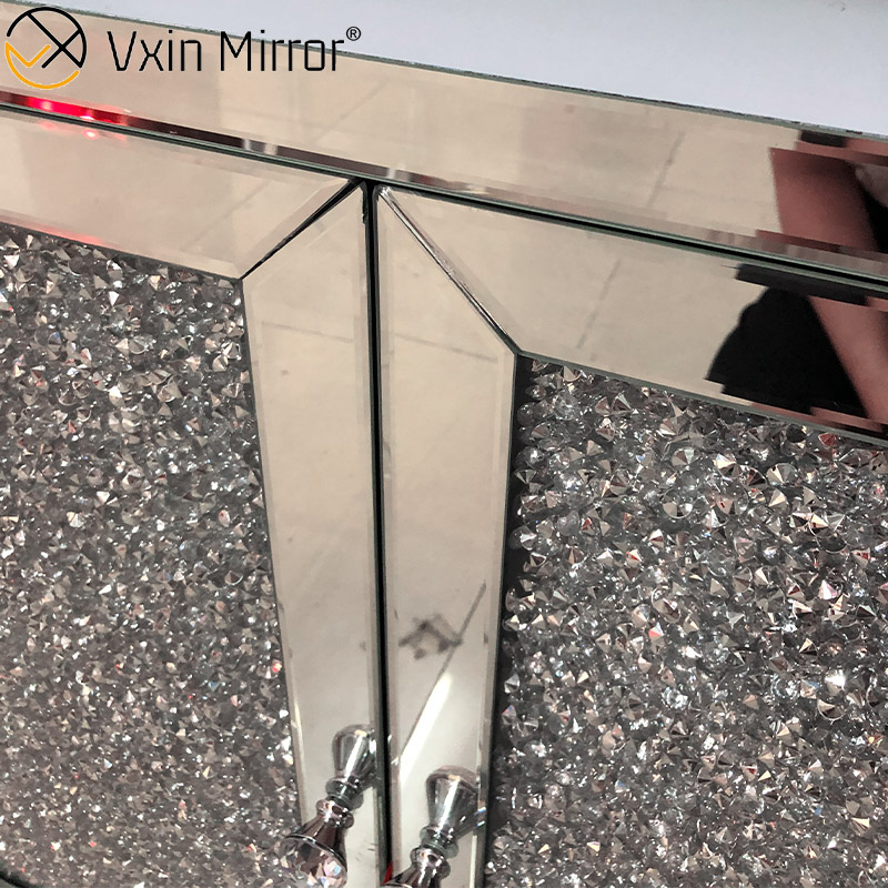 Armário de armário espelhado espelhado com decoração de vidro LED WXF-2123 prata moderno com gavetas muti