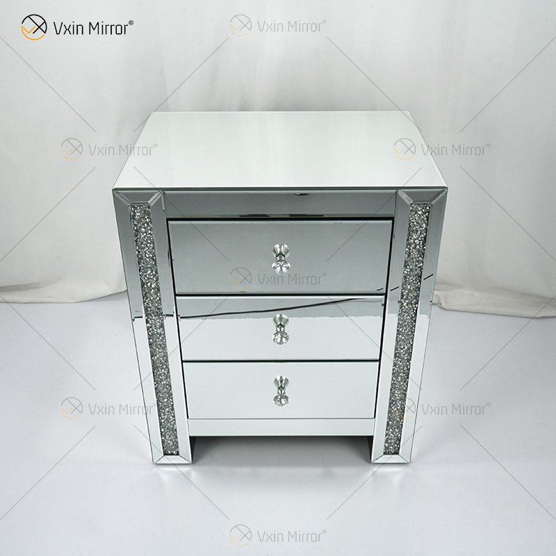 Vxin WXF-265 Várias gavetas Garoto Alto Prata Cristal Espelho Mesa de Cabeceira Mesa de Cabeceira Cor Personalizada Espelhada Mesa de Cabeceira
