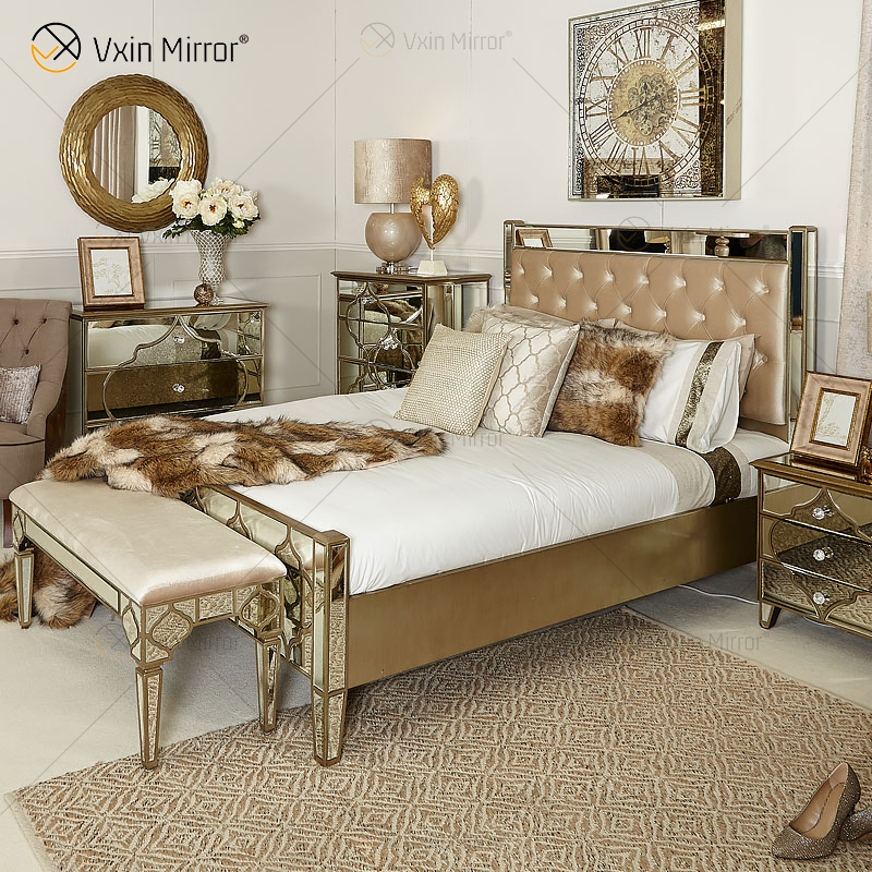 Móveis antigos Vxin WXWF-1088 Cama king-size Grace moldura dourada espelhada super cama