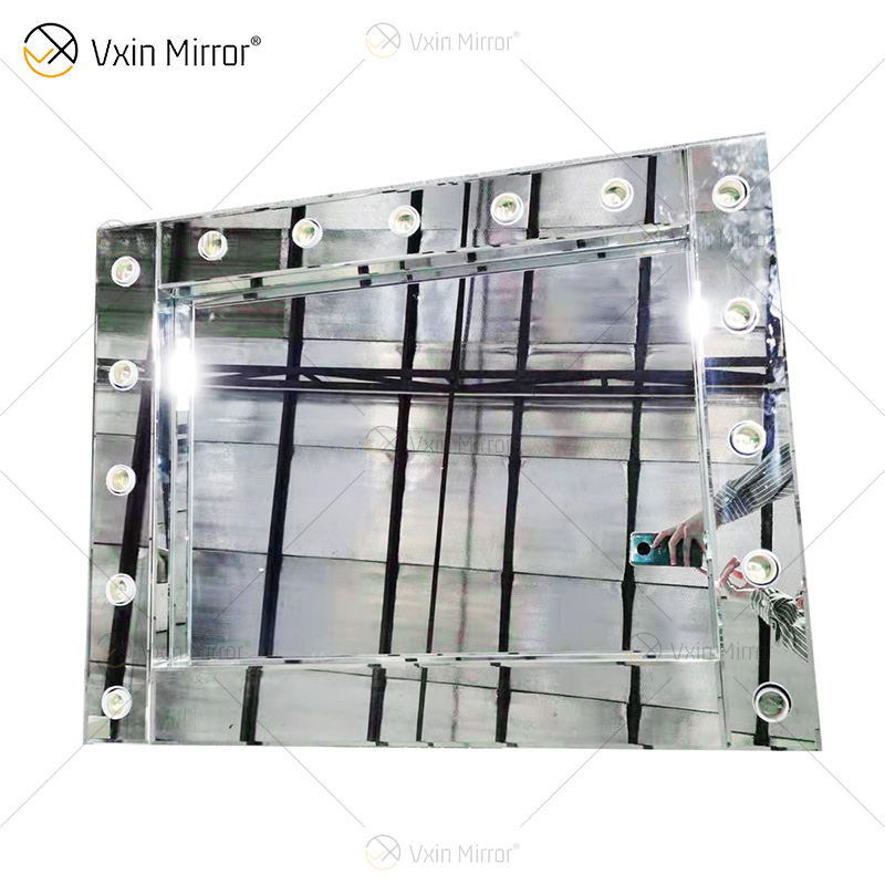 Espelho de penteadeira iluminado com cristal prateado Vxin WXDL-101 LED estilos venezianos com 15 lâmpadas