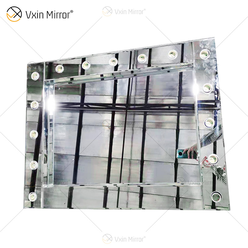 Espelho de penteadeira iluminado com cristal prateado Vxin WXDL-101 LED estilos venezianos com 15 lâmpadas