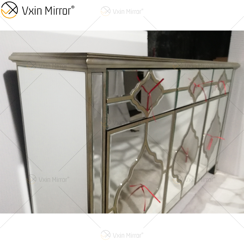Aparador Top Design WXF-676 Luxo Anti Gold Armário Espelhado com Gavetas Muti