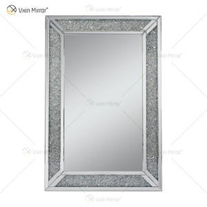 Espelho de parede retangular com design quente Vxin WXM-1761 decoração de parede diamante esmagado prata