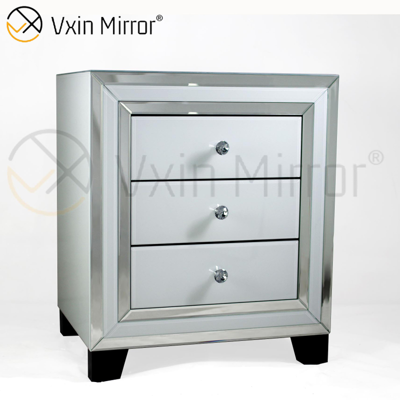 Mobília de quarto moderna mesa de cabeceira espelhada sofá de canto com gavetas personalizadas WXF-787