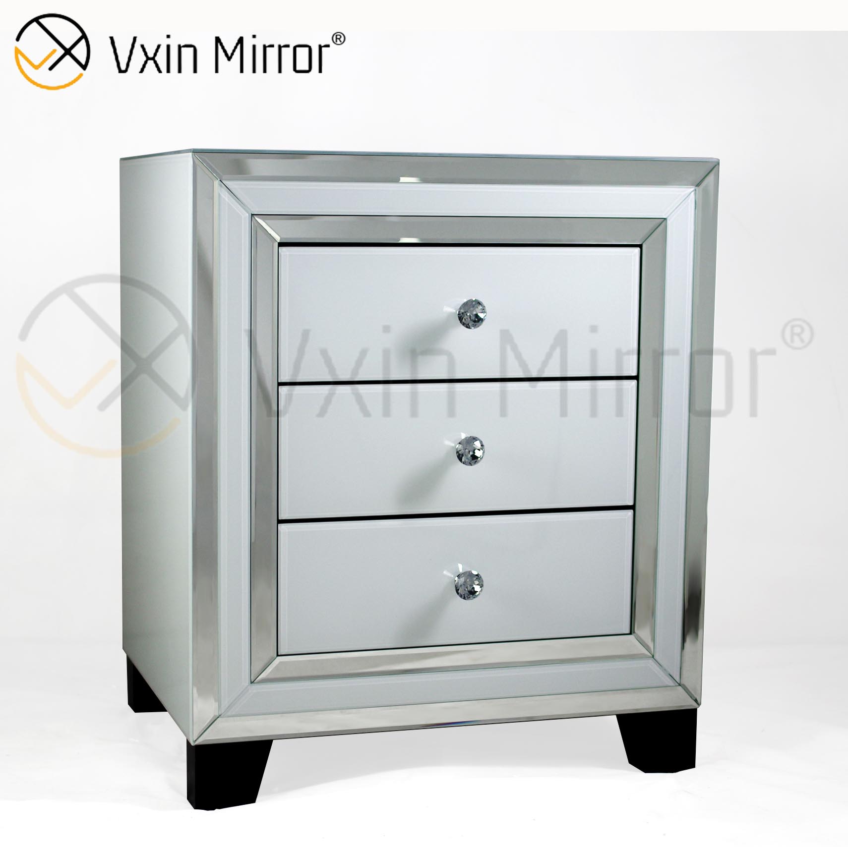 Mobília de quarto moderna mesa de cabeceira espelhada sofá de canto com gavetas personalizadas WXF-787