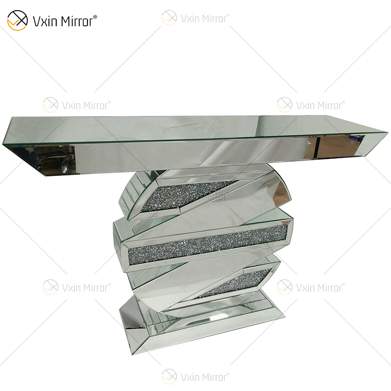 WXWF-445 OEM Design Brilhante Diamond Crush Cristal Prata Espelho Mesa Console
