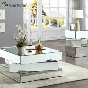 Mesa de centro espelhada Vxin WXF-2138 3D 3D brilhante com geometria de diamante esmagado prata coberta com diamantes