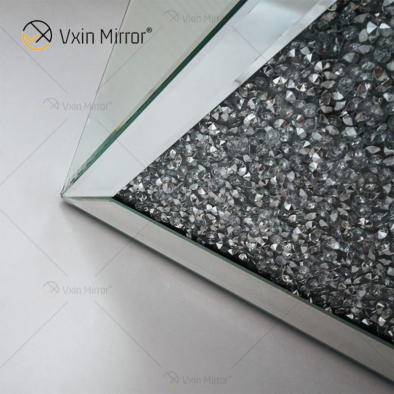 Venda imperdível de fábrica WXF-081 Prata Diamante Mesa Lateral 3D Luxo Moderna Mesa Lateral Espelhada