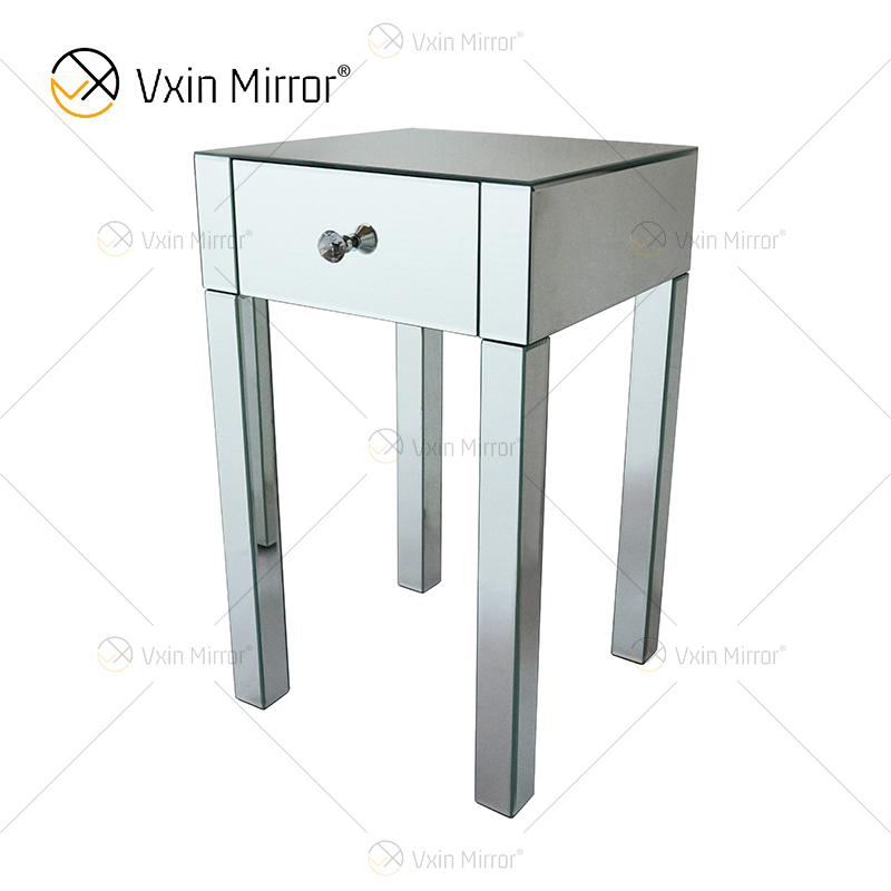 Mesa de cabeceira de cristal com 1 gavetas Móveis de Prata WXF-046 Moderna WXF-046 Mesa de Cabeceira Espelhada