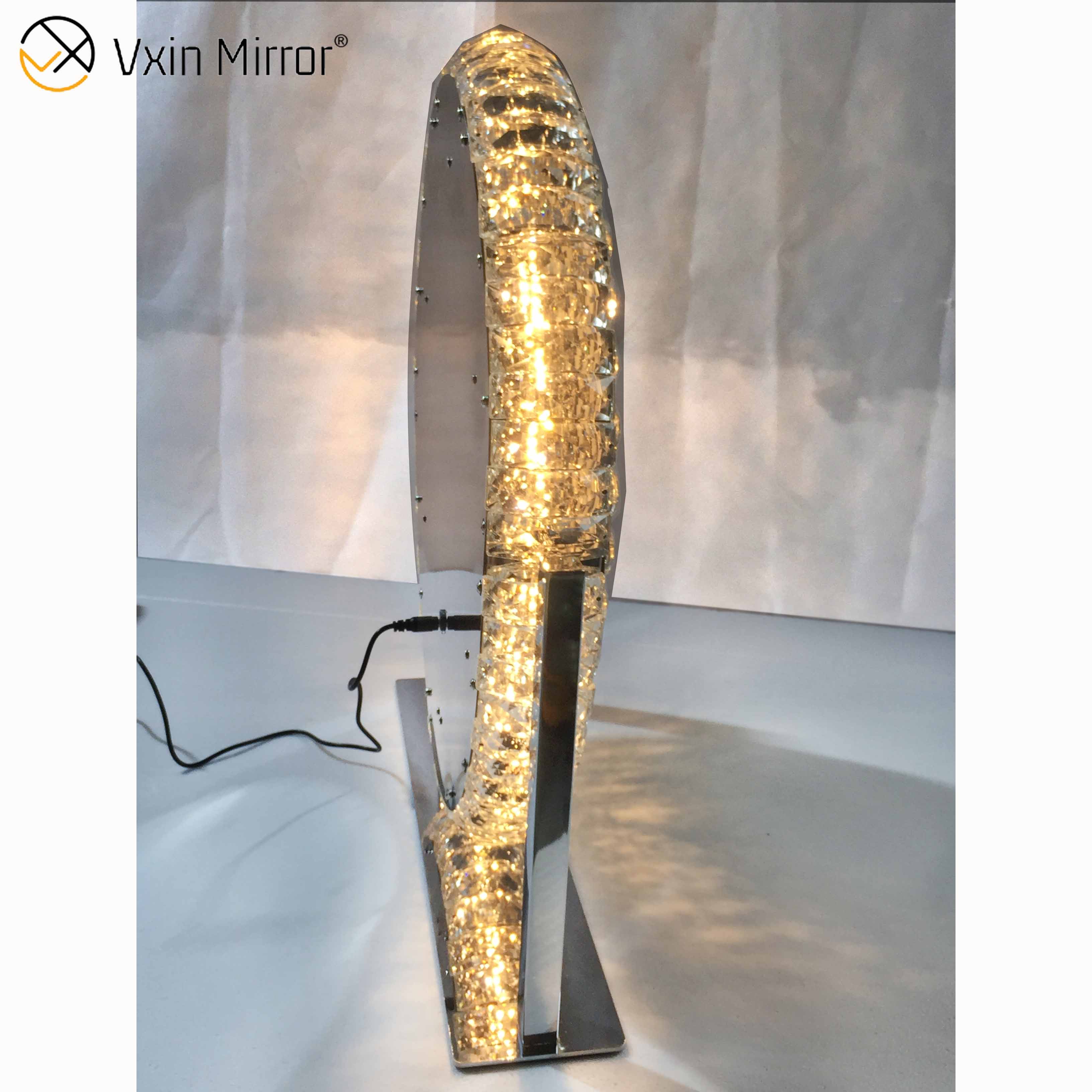 Oval decorativo diamante cristal dimerizável toque Hollywood tampo de mesa espelho de maquilhagem WXDL-175