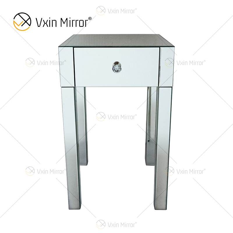Mesa de cabeceira de cristal com 1 gavetas Móveis de Prata WXF-046 Moderna WXF-046 Mesa de Cabeceira Espelhada