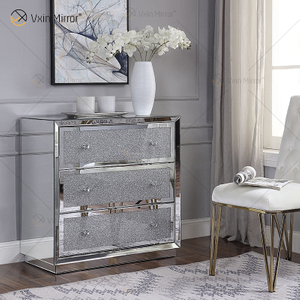 Mesa de cabeceira de boa qualidade prata WXF-1001 diamante esmagado decoração moderna mesa de cabeceira com 3 gavetas