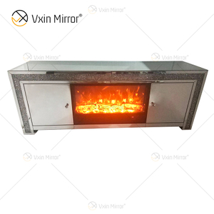Móveis Berlim ornamentado WXF-098 Lareira espelhada prata diamante esmagado armário de suportes de TV com núcleo